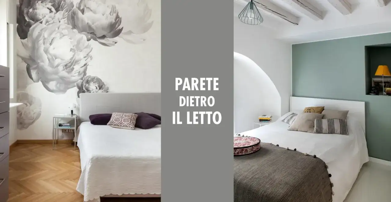 Idee per decorare parete camera da letto fai da te: carta da parati floreale e parete color salvia.