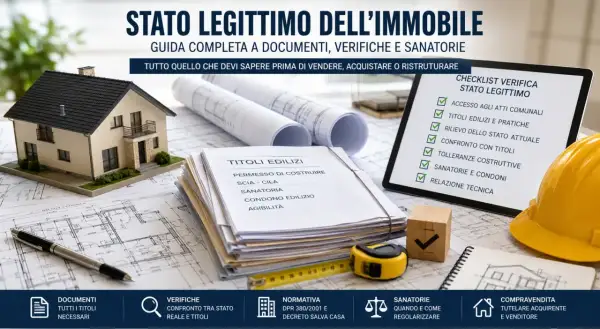 Modello di casa, progetti, documenti edilizi e checklist per verificare lo stato legittimo immobile.